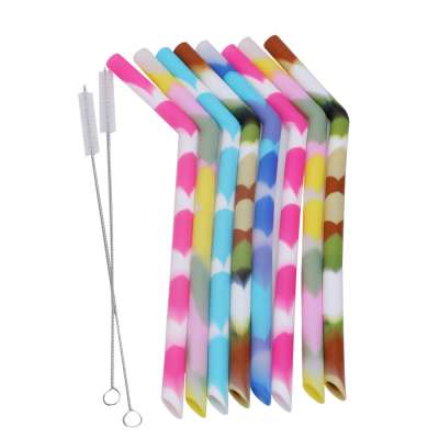 Colorful Reusable  Straight and Cured Drinking  Silicone Straws With Brush